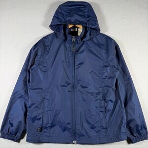 LL Bean Womens Navy Blue Ripstop Hooded Windbreaker Jacket O BUX3 Size M Regular